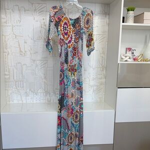 Desigual Pink Blue Yellow Floral Mosaic Maxi Dress